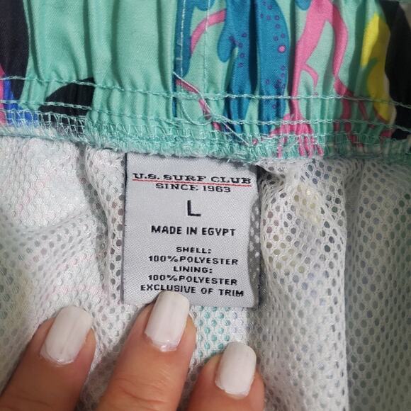 US Surf Club Mint Green Colorful Fish Swim Trunks with Liner Men's Size Large - Picture 5 of 6